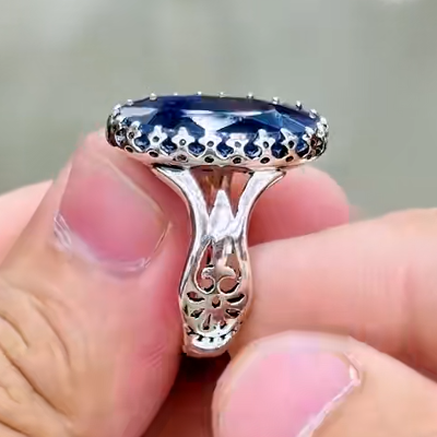 خاتم مصنوع يدويًا من الفضة الإسترلينية عيار 925 على شكل تمثال مسجد فيروزي